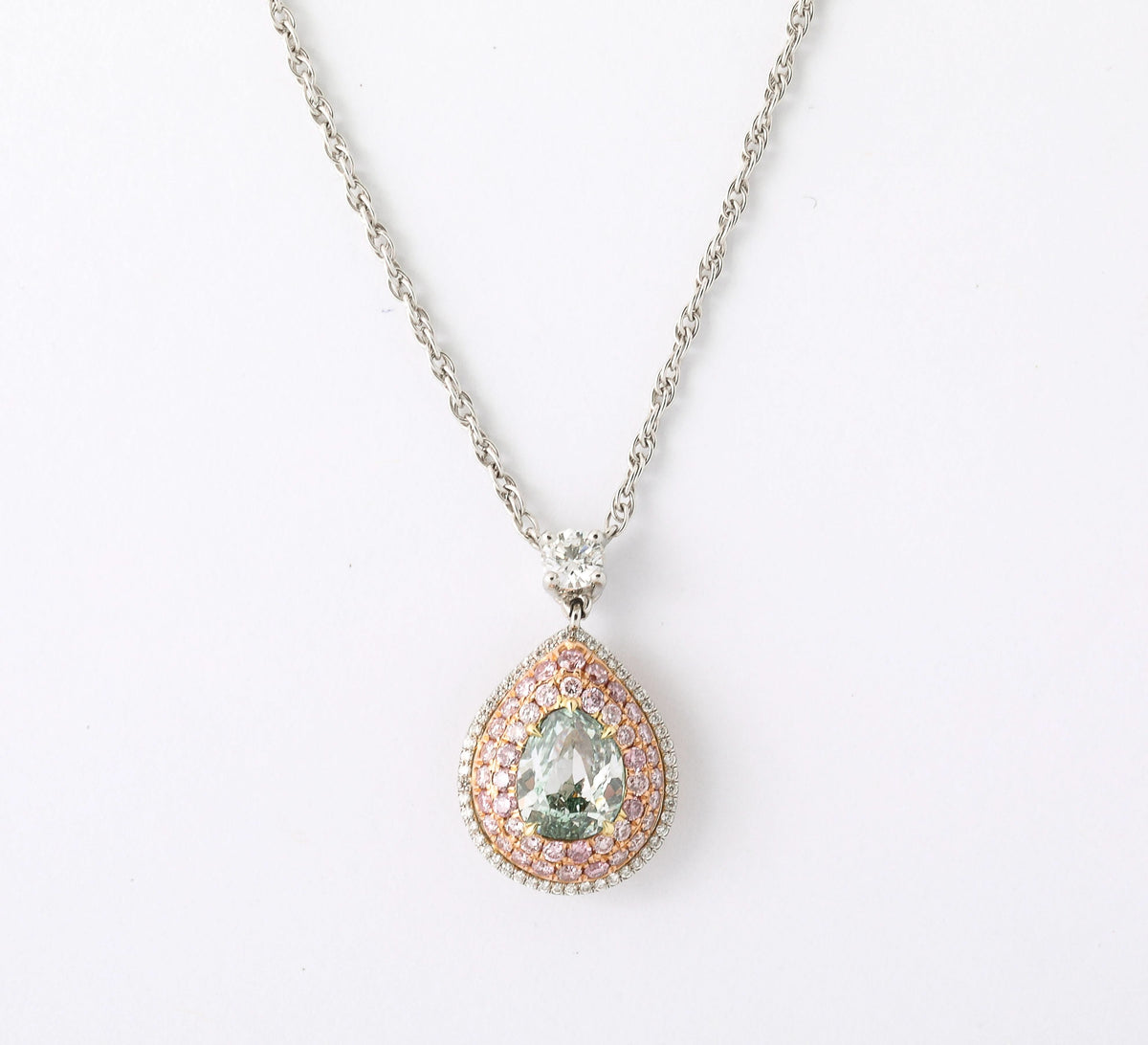 GIA Certified 1.06ct Fancy Intense Green Pear Diamond Pendant Necklace