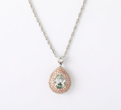 GIA Certified 1.06ct Fancy Intense Green Pear Diamond Pendant Necklace