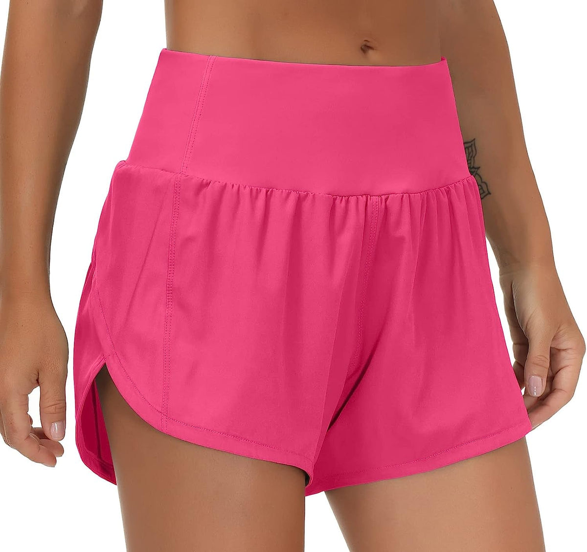 Womens High Waisted Running Shorts Quick Dry Athletic Workout Shorts with Mesh Liner Zipper Pockets
