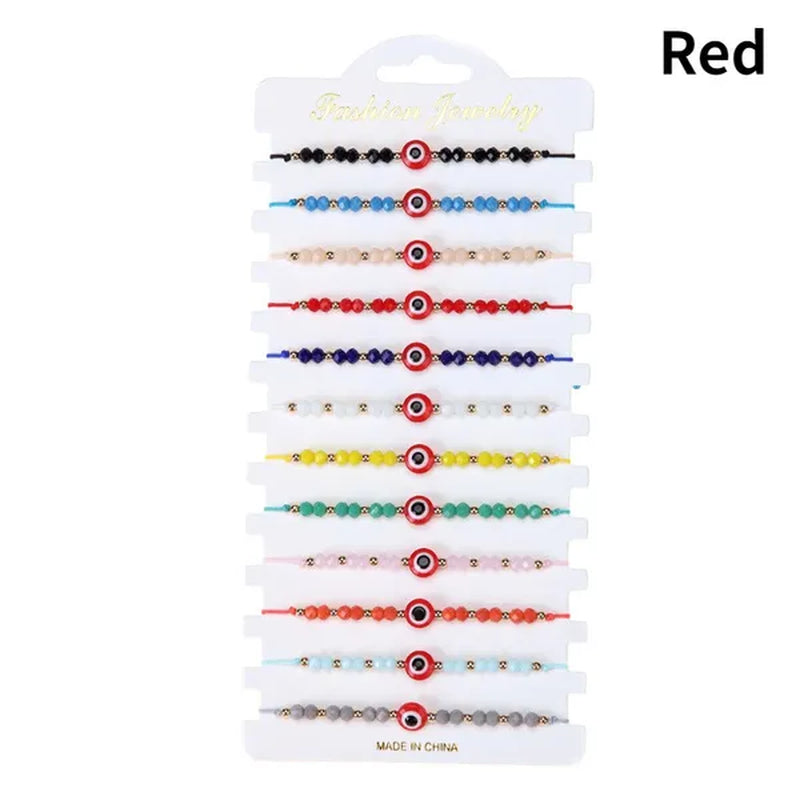 12 Pcs/Lot Fashion Colorful Evil Eye Beaded Bracelets Handmade Braided Adjustable Yoga Bracelet for Women Men Jewelry