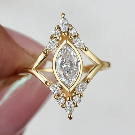 Marquise Diamond Bezel Set Unique Engagement Ring, Vintage Engagement Ring, Marquise Diamond Ring Art Deco , Cluster Diamond Ring, Audrey