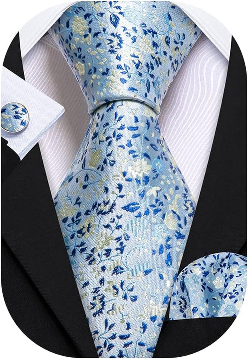 Flower Ties for Men Handkerchief Cufflinks Set Wedding Necktie Set Party
