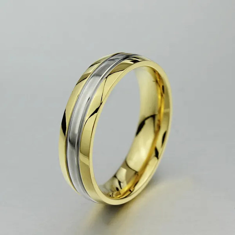 18k Gold Plated Silver Stripe CZ Wedding Band Engagement Promise Ring Men/Women's Stainless Steel Jewelry
