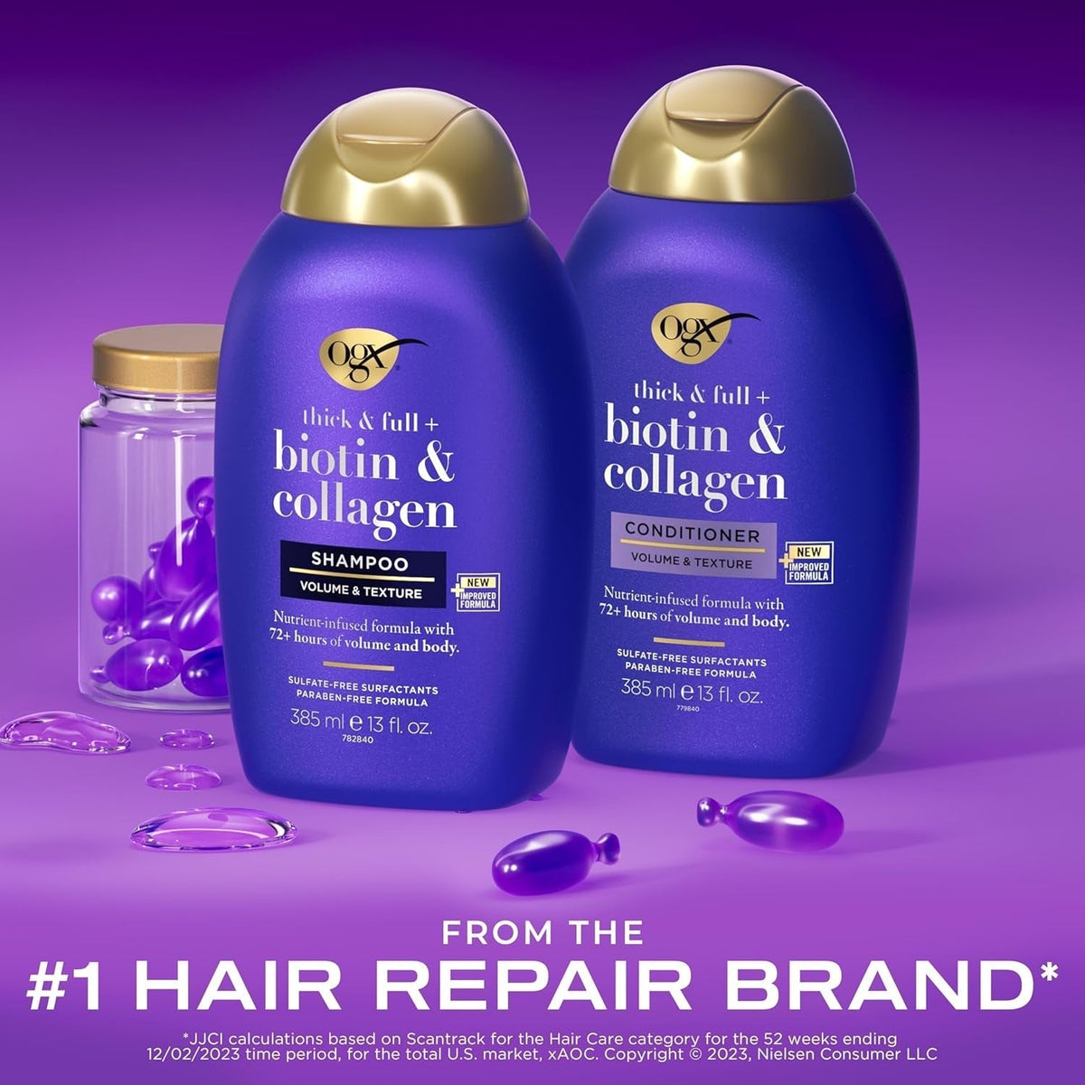 Thick & Full + Biotin & Collagen Shampoo & Conditioner Set, (Packaging May Vary), Purple, 13 Fl Oz (Pack of 2)