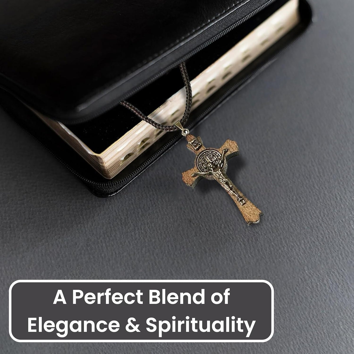 Saint Benedict Medal Wood Crucifix Cord Necklace for Men & Women – Handcrafted Religious Pendant, Healing, Travel Protection, Perfect for Gifting on Special Occasions, Made in Brazil