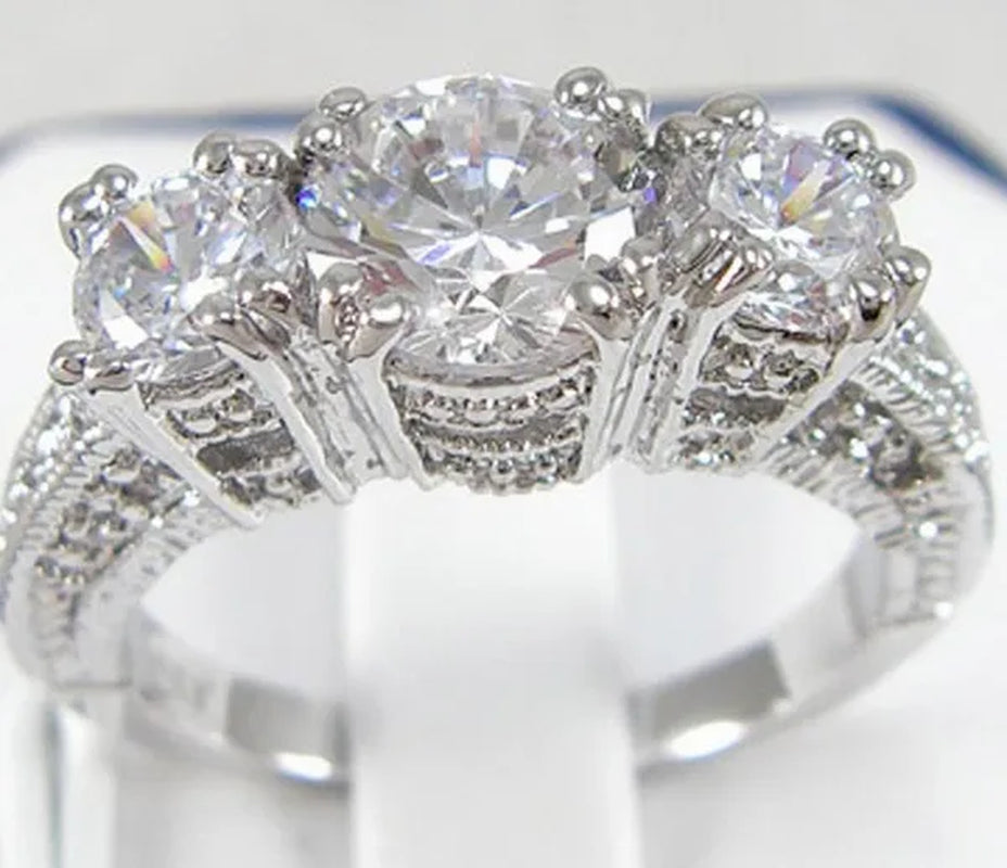 925 Sterling Silver Three Stone Emerald Ruby Sapphire Wedding Piercing Ring