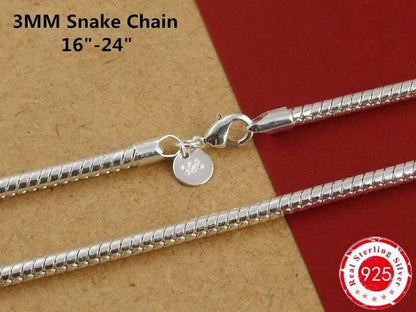 Men Women Snake Chain Necklace 925 Sterling Silver 1MM/2MM/3MM/4MM Thick Silver Necklaces Fashion Wedding Party Exquisite Jewelry(8-30Inch)