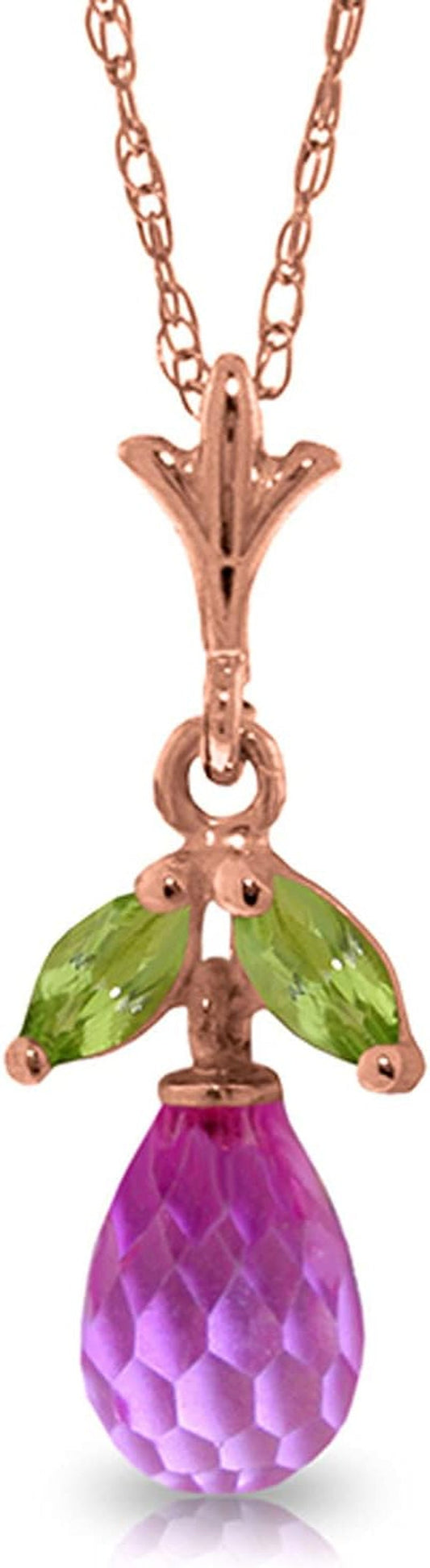 14K Yellow, White, Rose Gold Necklace with Pink Topaz and Peridots