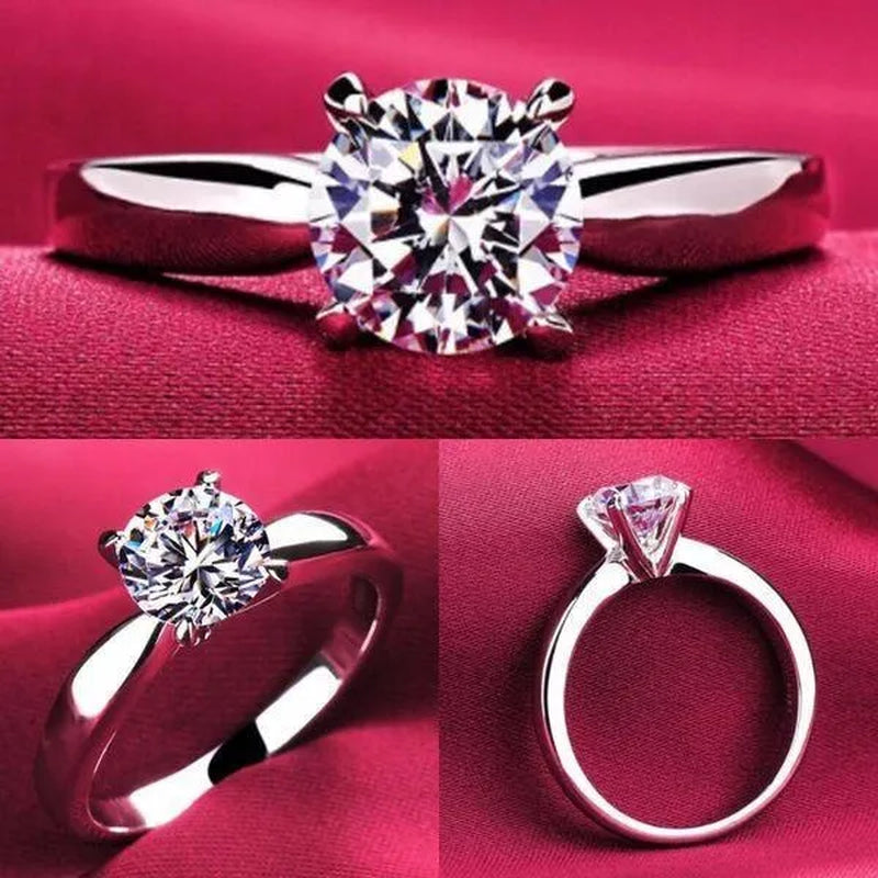 14K White Gold Rings for Women 2.0Ct round Cut Zirconia Diamond Solitaire Ring Wedding Band Engagement Bridal