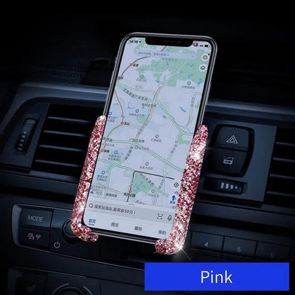 Car Phone Holder Women Diamond Crystal Car Air Vent Mount Clip Mobile Phone Holder Stand in Car Bracket Interior Accessories
