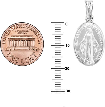 Italian Sterling Silver Miraculous Virgin Mary Medal Latin Prayer Charm Pendant Necklace(12Mm, 15Mm, 19Mm)