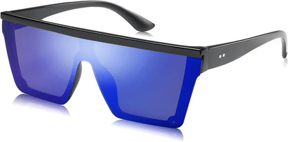 Square Big Sunglasses Women Thick Frame Flat Top Mirrored Sunnies Shades Goggle Siamese Lens SJ2117