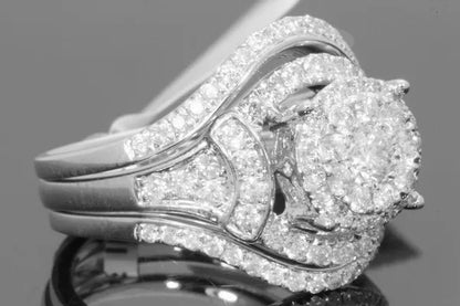 Exquisite 3pcs/Set Super Pretty Women's Fashion Sapphire Ring Set Anniversary Gift Engagement Bridal Wedding Rings Jewelry Set Size 5-11