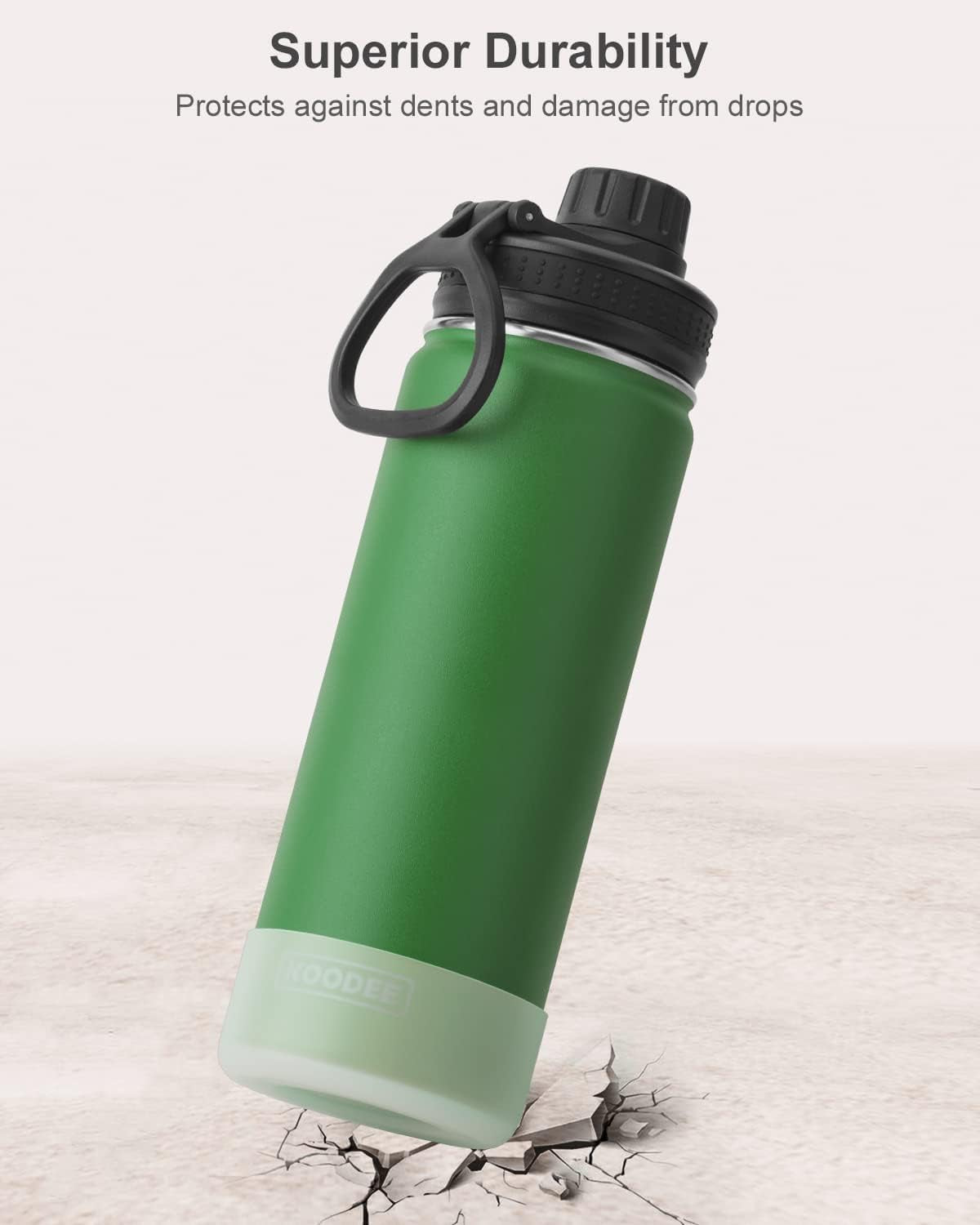 Insulated Water Bottle, 22 Oz Stainless Steel Double Wall Vacuum Wide Mouth Sport Bottle with Leakproof Spout Lid(Grass Green)