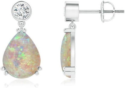 Natural Opal Drop Earrings for Women Girls in Sterling Silver/14K Solid Gold/Platinum | October Birthstone Jewelry Gift for Her | Birthday | Wedding | Anniversary
