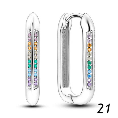 New 925 Sterling Silver Sparkling Two-Tone Zircon Stud Earrings European Fashion Women's Jewelry Earrings