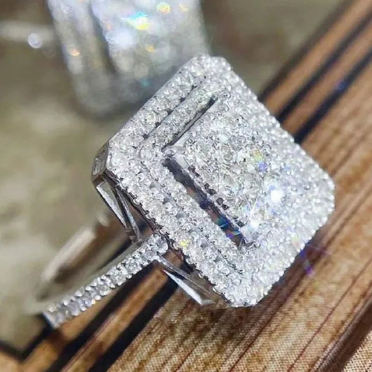 High Quality Micro Pave Cubic Zirconia Square Ring for Women Engagement Wedding Ring Jewelry Gift