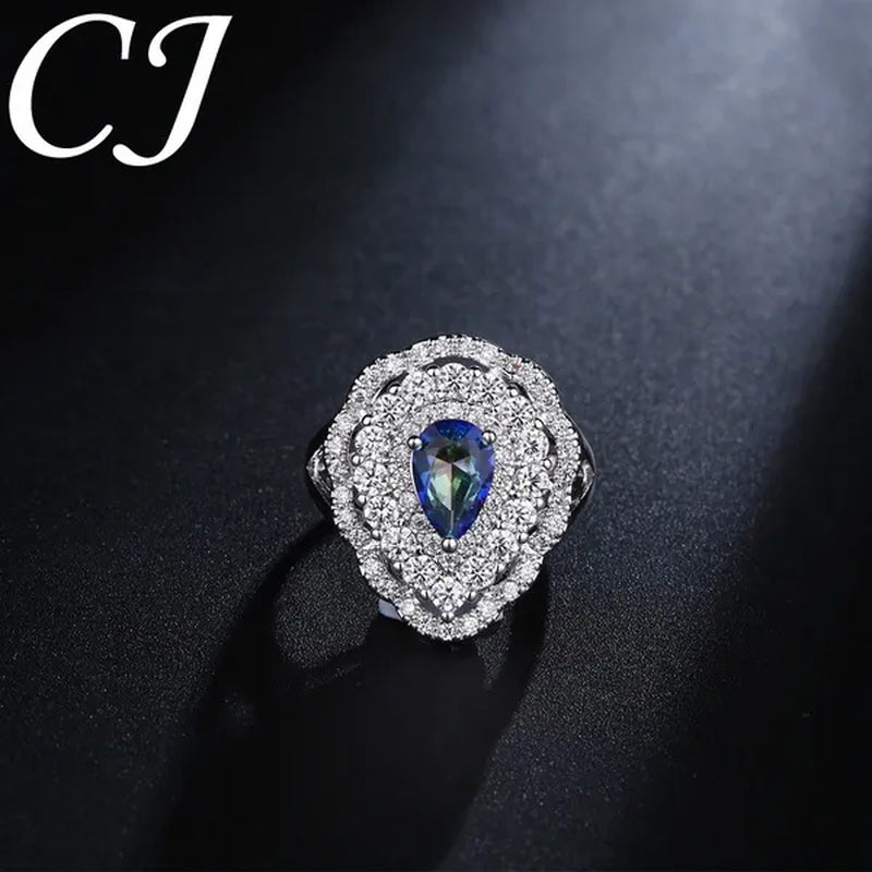 CANDICE Fantastic Mystic Blue Stone Jewelry Fashion Sterling Silver Woman Party Ring With Silver Plated（US SIZE 6-9）