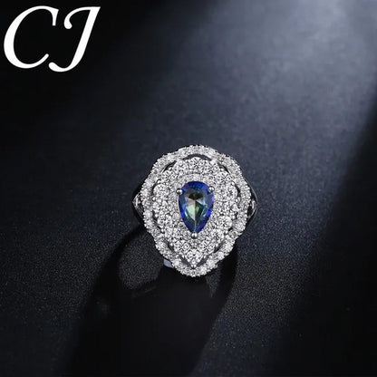 CANDICE Fantastic Mystic Blue Stone Jewelry Fashion Sterling Silver Woman Party Ring With Silver Plated（US SIZE 6-9）