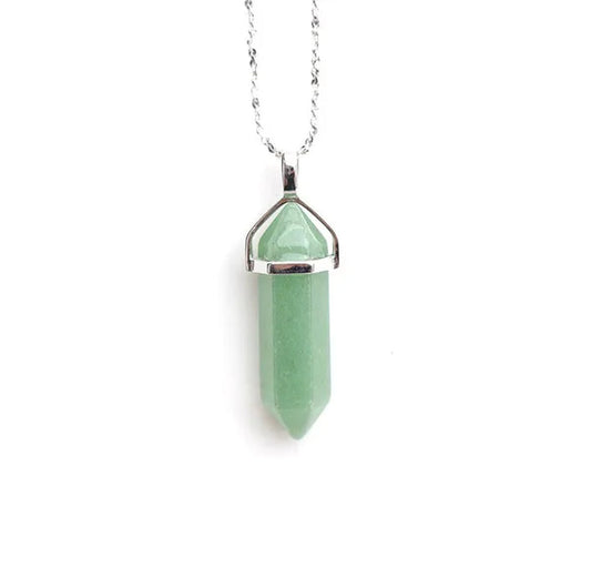 S925 Sterling Silver Chain Green Aventurine Crystal Healing Point Semi-precious Gemstone Pendant Necklace for Women