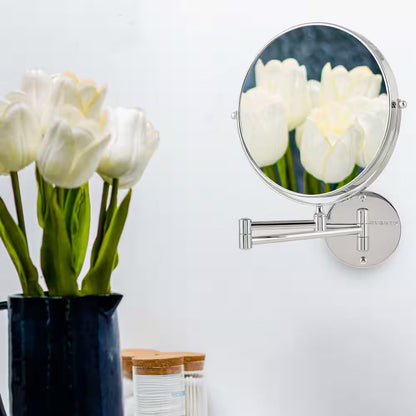 Small round Polished Chrome Tilting Modern Mirror (13.6 In. H X 1.6 In. W)