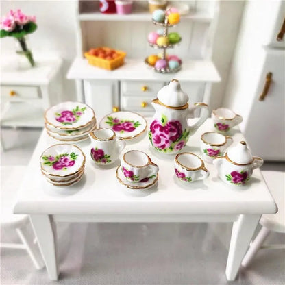 Mini Ceramics Tableware Tea Set with Cups Toy Doll House Accessories Ceramics Miniatures Scene 1:12 /1:16 Kids Toy