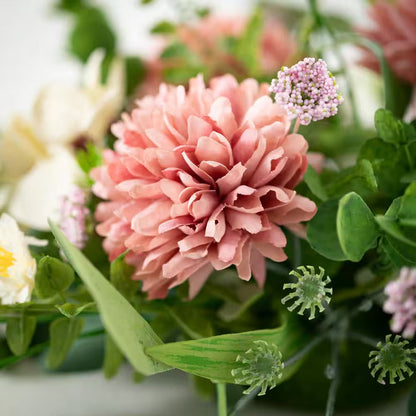 9" Artificial Pink Mixed Floral Half Orb