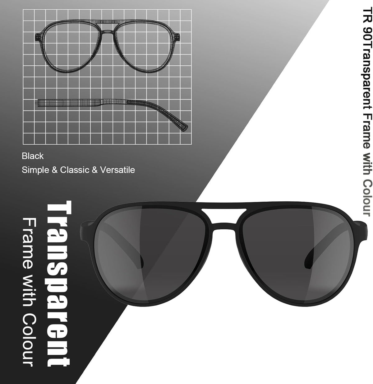 Lightweight TAC Polarized Tinted Classic Vintage Retro 70S Sunglasses, TR-90 Frame for Women Men, UV 400 Protection