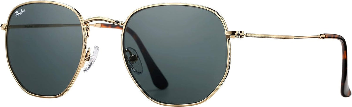 Small Square Sunglasses for Women Men 100% Real Glass Lens Hexagonal Frame