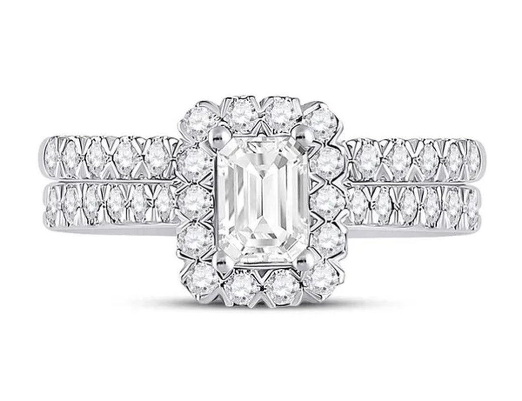 1.50 Carat (ctw G-H, I1-I2) Emerald-Cut Diamond Engagement Ring and Wedding Band in 14K White Gold