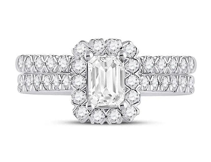 1.50 Carat (ctw G-H, I1-I2) Emerald-Cut Diamond Engagement Ring and Wedding Band in 14K White Gold