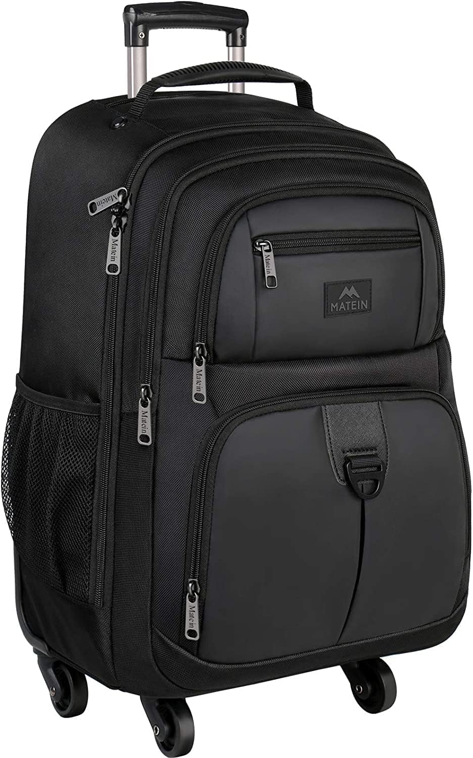 Rolling Backpack with 4 Wheels, 17 Inch Roller Travel Laptop Backpack for Women Men, Large Water Resistant Business Wheeled Bag, Airline Approved Carry on Luggage Suitcase Bag, Black