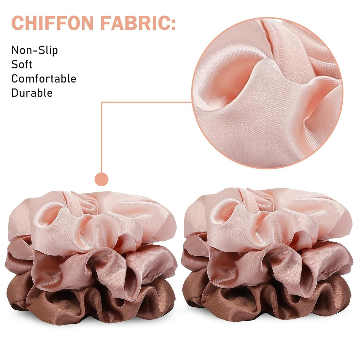 Soft Satin Scrunchies for Women, Non Slip, No Damage Scrunchies Hair Ties, Pack of 6