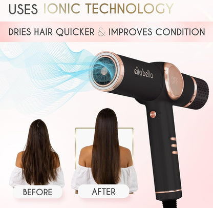 ® Professional Ionic Hair Dryer with Diffuser • Negative Ion Blow Dryer • Suitable All Hair Types • Intelligent Heat Control & Rapid Drying Speeds • Lightweight Design • Low Noise Technology