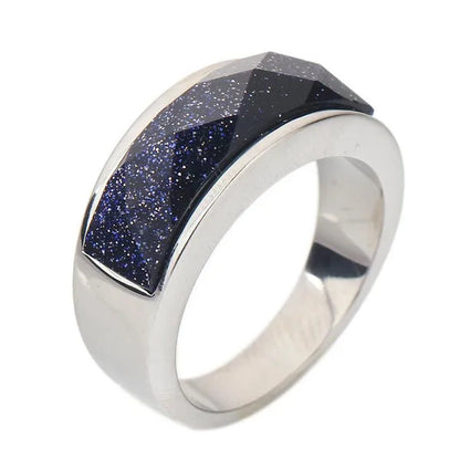 Vintage Men's Agate Ring Stainless Steel Sky Blue Black White Gemstone Irregular Ring Jewelry Gift for Men Women Boyfriend Girlfriend