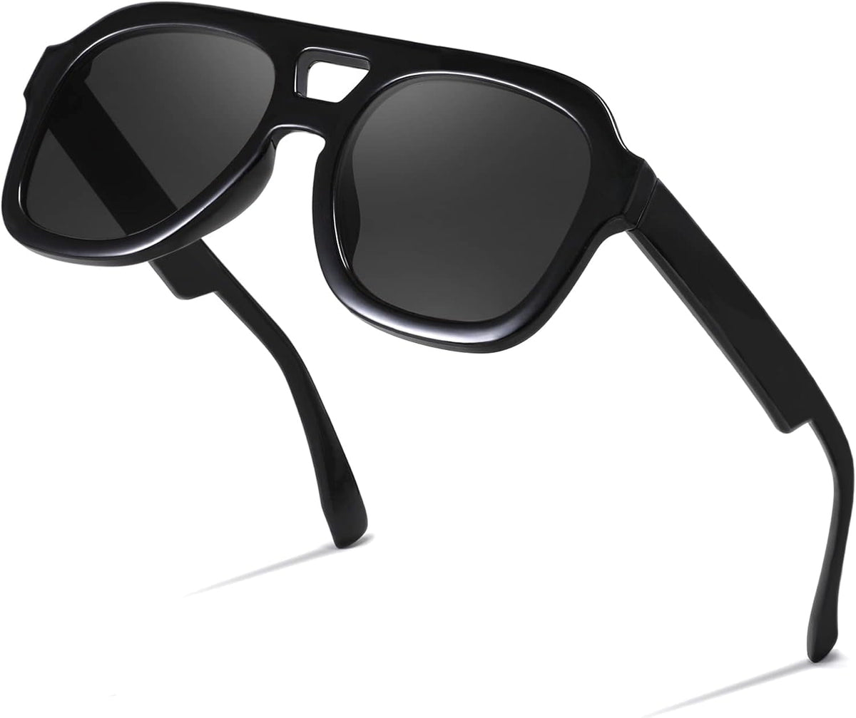 Vintage Aviator Sunglasses Double Bridge Women Men Large Square Thick Frame Trendy Eyewear UV400 B2846