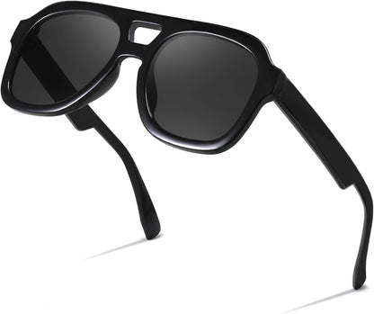 Vintage Aviator Sunglasses Double Bridge Women Men Large Square Thick Frame Trendy Eyewear UV400 B2846