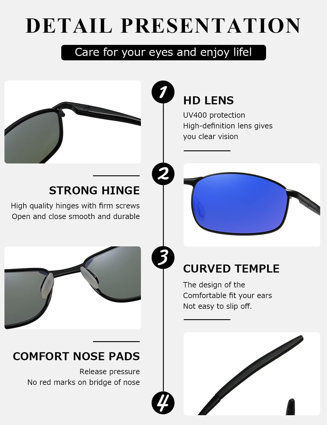 Polarized Sunglasses for Men Rectangle Metal Frame Retro Sun Glasses AE0395