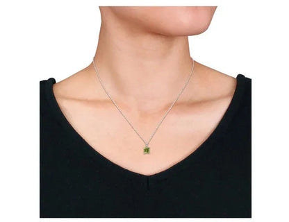 1.20 Carat (ctw) Princess-Cut Peridot Solitaire Pendant Necklace in Sterling Silver with Chain