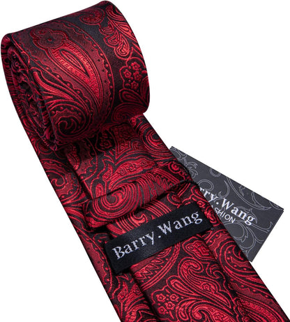 Men Ties Paisley Woven Silk Necktie Set with Pocket Suqare Cufflinks Formal