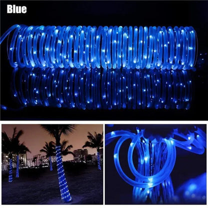 7/12/22/32Meters Solar Powered LED Rope Strip Lights Tube String Lights Garland Fairy Lighting Strings for Outdoor Indoor Garden Christmas Decor