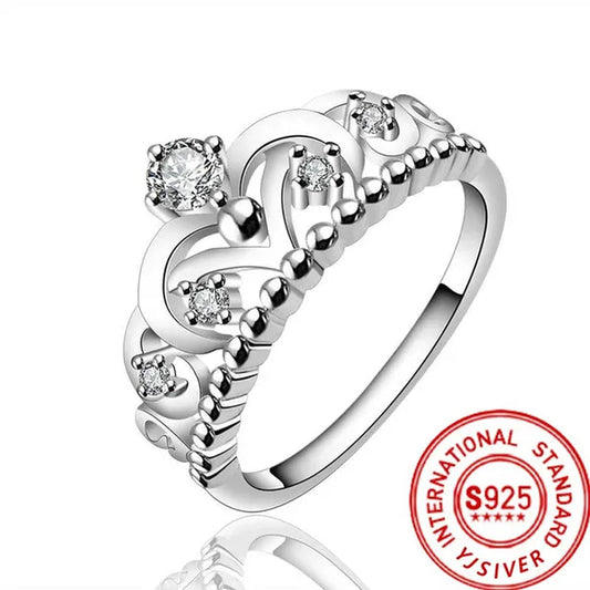 New 925 Sterling Silver Rings for Women Fine Crystal Crown Fashion Party Gifts Girl Student Luxury Charm Wedding Jewelry