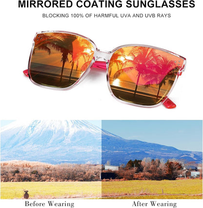 Sunglasses Womens, Oversized Pink Sunglasses for Women with Trendy Mirrored Lens UV400 Blocking