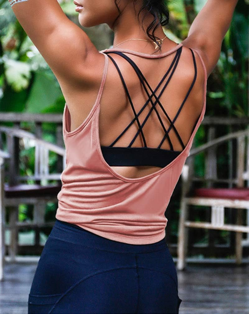 Womens Summer Workout Tops Sexy Backless Yoga Shirts Open Back Activewear Running Sports Gym Tank Tops