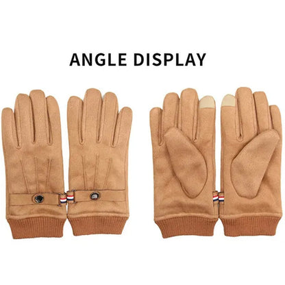 Men's Winter Gloves Suede Warm Split Finger Gloves Outdoor Sport Driving Buckle Design Male Touch Screen Mittens