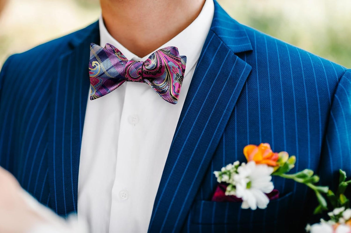 Bow Ties for Men Floral Bowties Mens Self Tie Bow Tie Handkerchief Jacquard Woven Bowtie Pocket Square Set