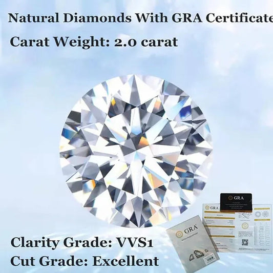 Natural Diamonds D Color Round Shape VVS1 Excellent Clarity Natual Diamonds With GRA Certificate Report and Card 1.0 Carat/ 2.0 Carat /3.0 Carat/4.0 Carat/5.0 Carat