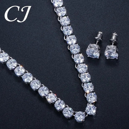 CANDICE Hot Sale White Gold Plated Round CZ Stone Classic Women Wedding Necklace & Earrings Jewelry Set