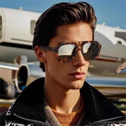 Vintage Aviator Sunglasses Double Bridge Women Men Large Square Thick Frame Trendy Eyewear UV400 B2846