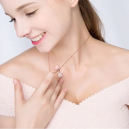 Fashion Romantic Double Heart Diamond Heartbeat Necklace Sapphire Flower Pendant Necklace with Zircon Rose Necklace for Women Engagement Jewelry